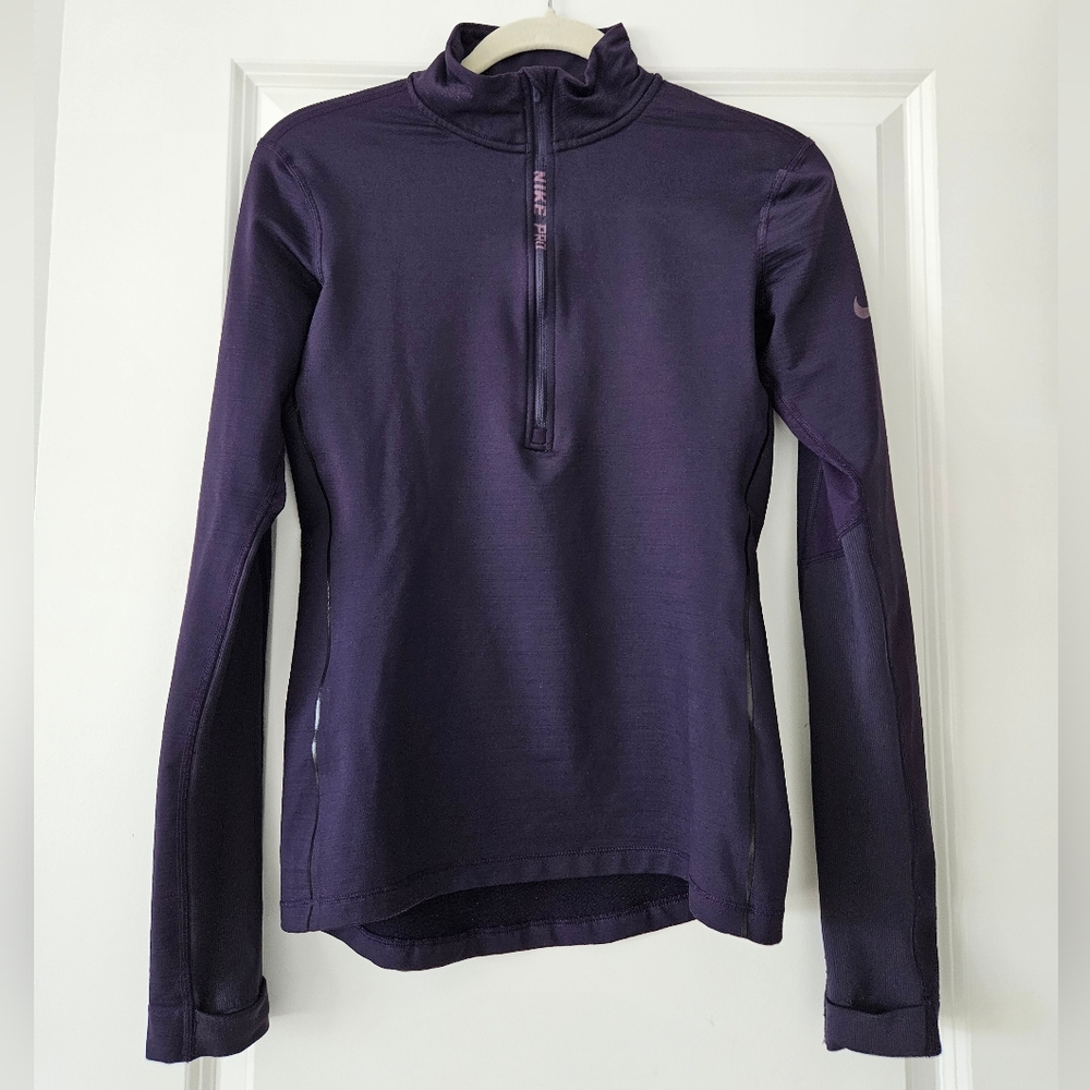 Nike Pro HyperWarm Plum Half-Zip Long Sleeve Size… - image 2